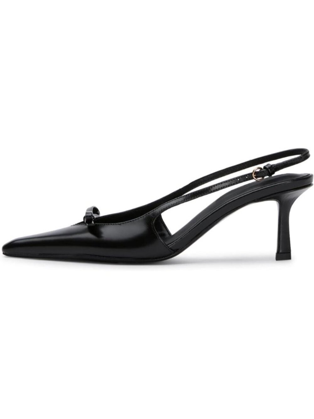 Women's A-Black Patent Slingback Kitten Heels Bow Pointed Close Toe Pumps Shoes